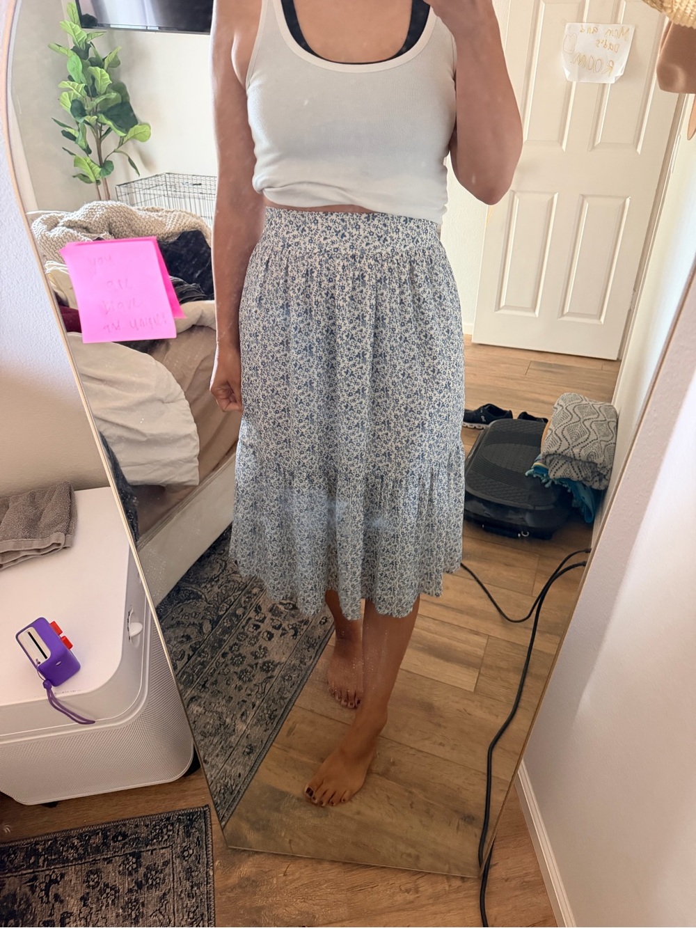 Madewell Blue Floral Tiered Midi Skirt